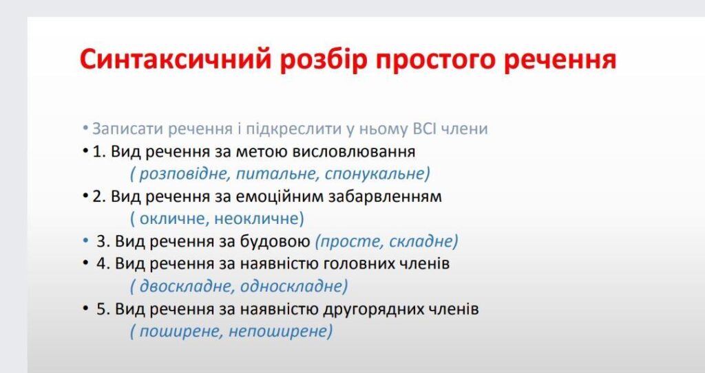 Синтаксичний розбір простого речення